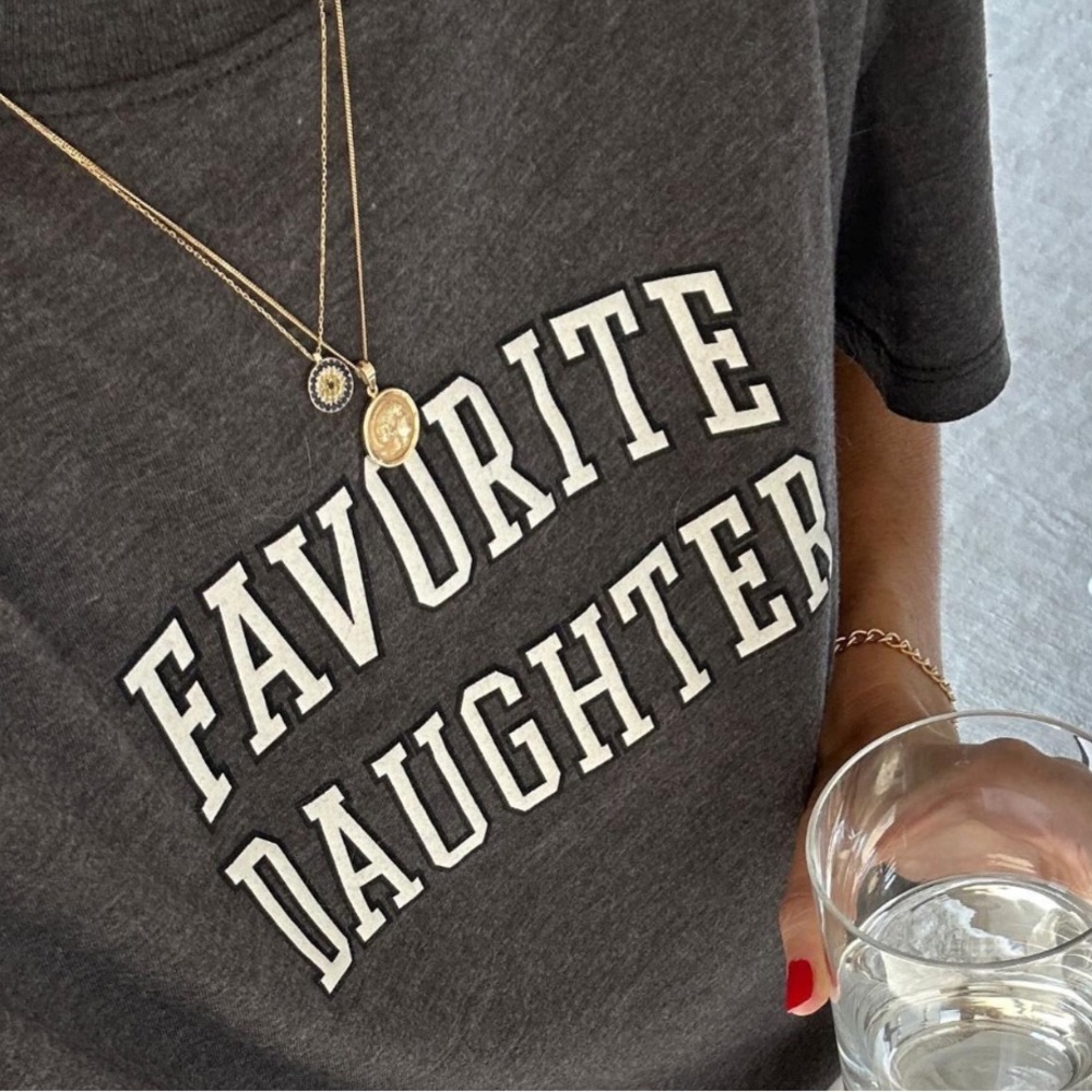 Favorite Daughter Charcoal Gray Short Sleeve Tee with White Lettering